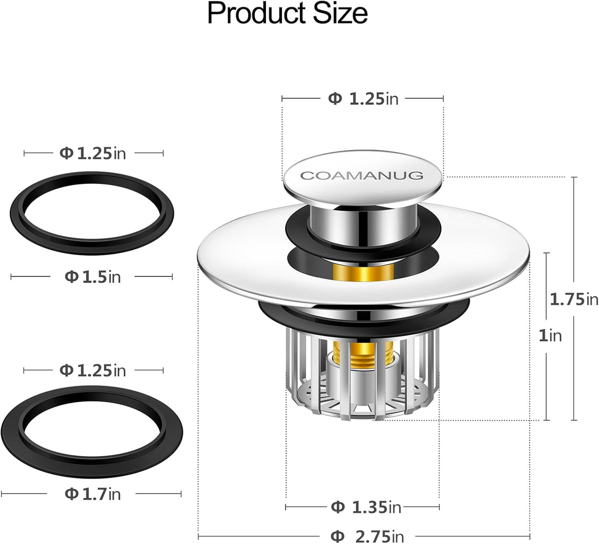 Bathtub Stopper | Shower Drain Hair Catcher, Pop-up Tub Stopper with Strainer | Bathroom Drain Plug | Drain Protector for 1-1/2 to 1-3/4"" Bath Drain Hole