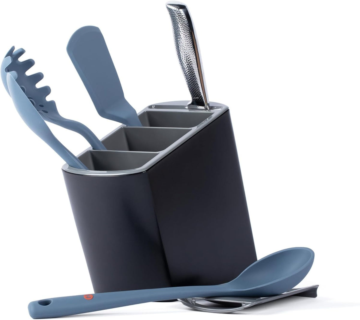 Angled Utensil Holder for Countertop | Modern Utensil Caddy Fits All Size Utensils with Knife Holder | Under Cabinet Kitchen Tool Organizer | Space-Saving Cooking Utensil Holder | Built-in Spoon Rest