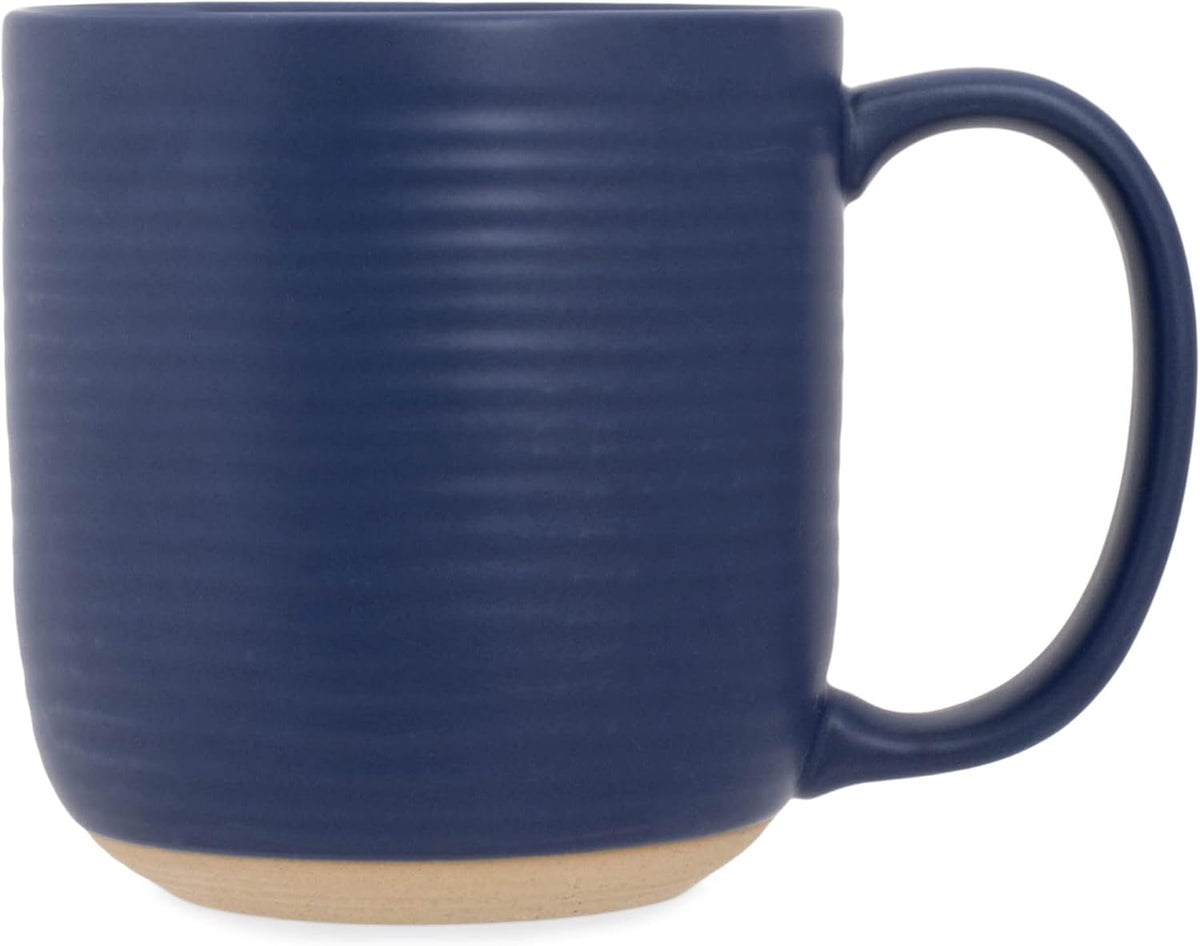 Elanze Designs Ribbed Ceramic Stoneware 16 ounce Raw Clay Bottom Coffee Mugs Set of 4, Royal Blue