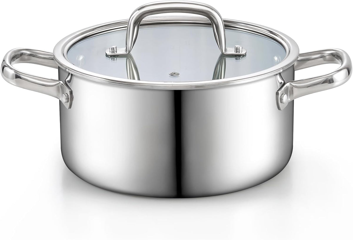 Cook N Home Stainless Steel Stockpot with Lid 4 Quart, Tri-Ply Clad Soup Pot, Induction Cooking pot, Silver