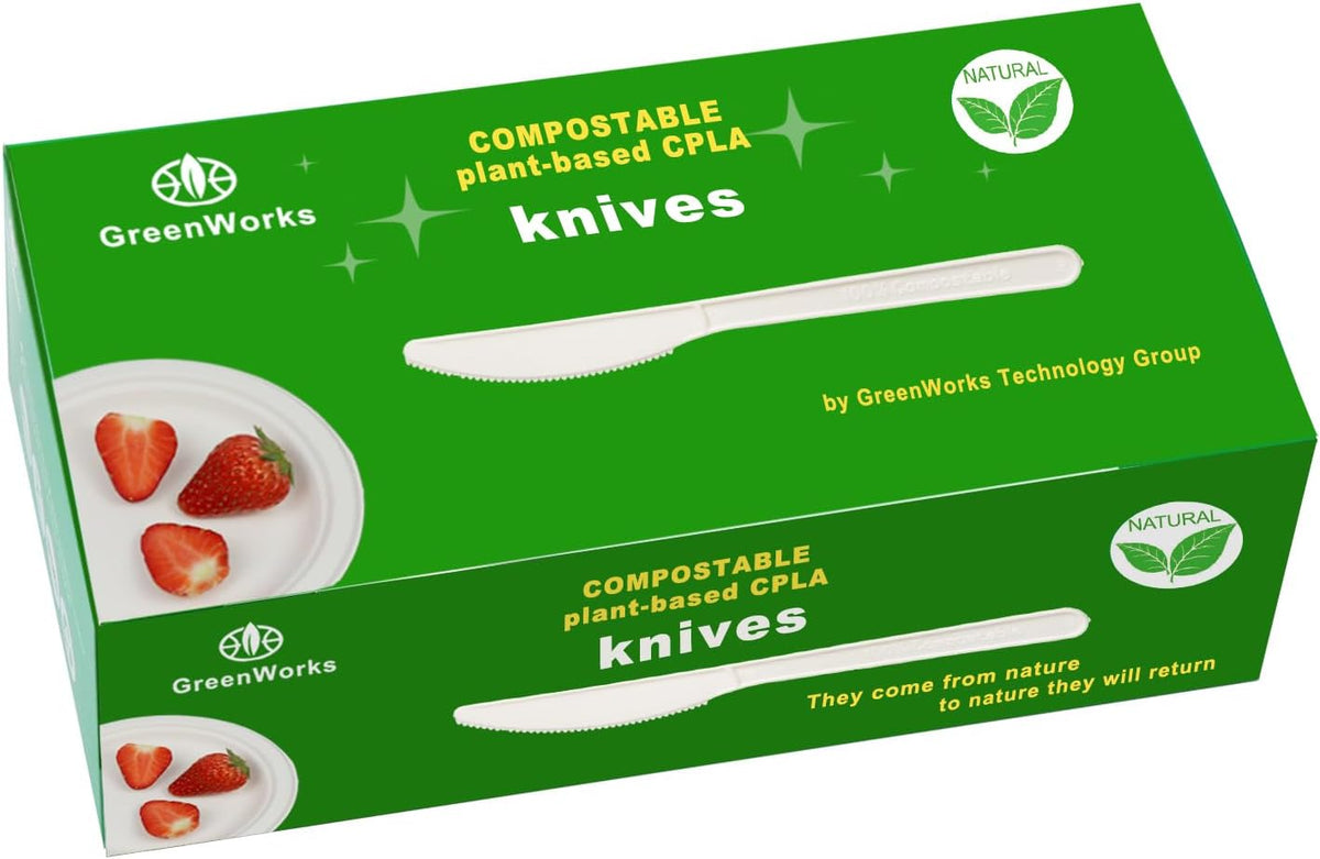 GreenWorks Compostable Knives,100 Count 7" Heavyweight Disposable Biobased Cutlery Knife