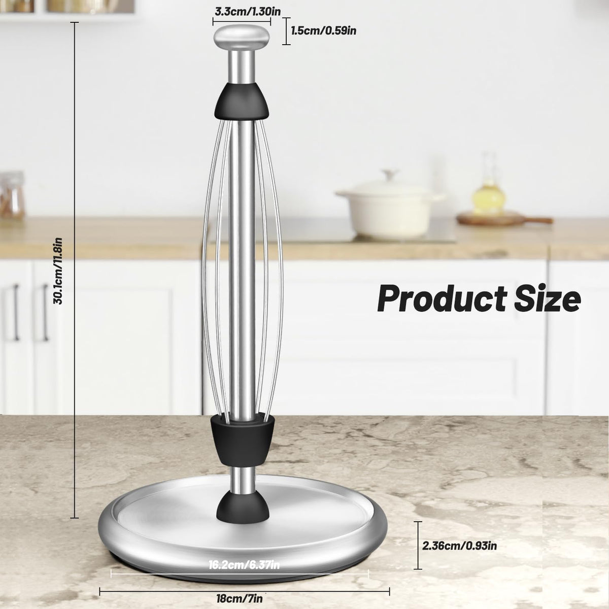 VEHHE Simply Tear Paper Towel Holder Countertop with EVA Non-Slip Pad, Damping Function Paper Towel Stand with Weighted Base for Bathroom and Kitchen (Silver)