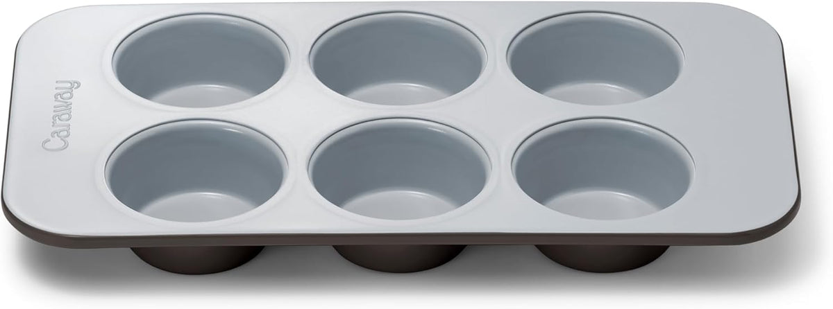 Caraway Nonstick Ceramic 6 Cup Muffin Pan – Non-Toxic, PTFE & PFOA Free – Oven Safe – Aluminized Steel Core – Small Muffin Pan for Baking Cupcakes, Muffins & More - Black