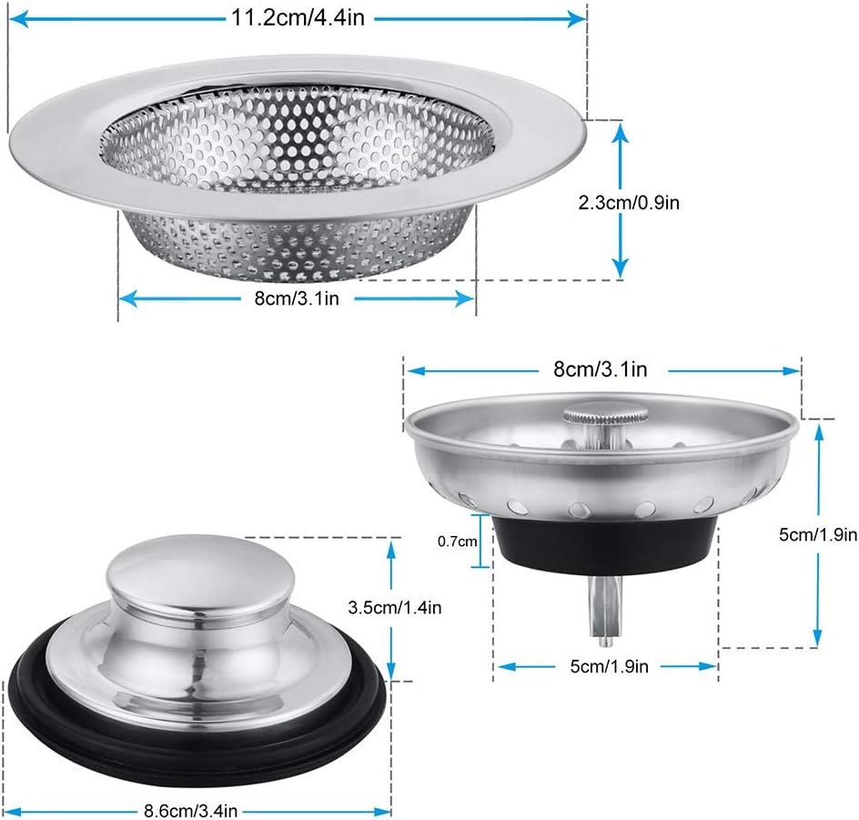 Kitchen Sink Drain Strainer 6 Pack Stainless Steel Sink Stopper, Anti-Clogging Kitchen Sink Drain Basket for Kitchen Sink Strainer Replacement Set