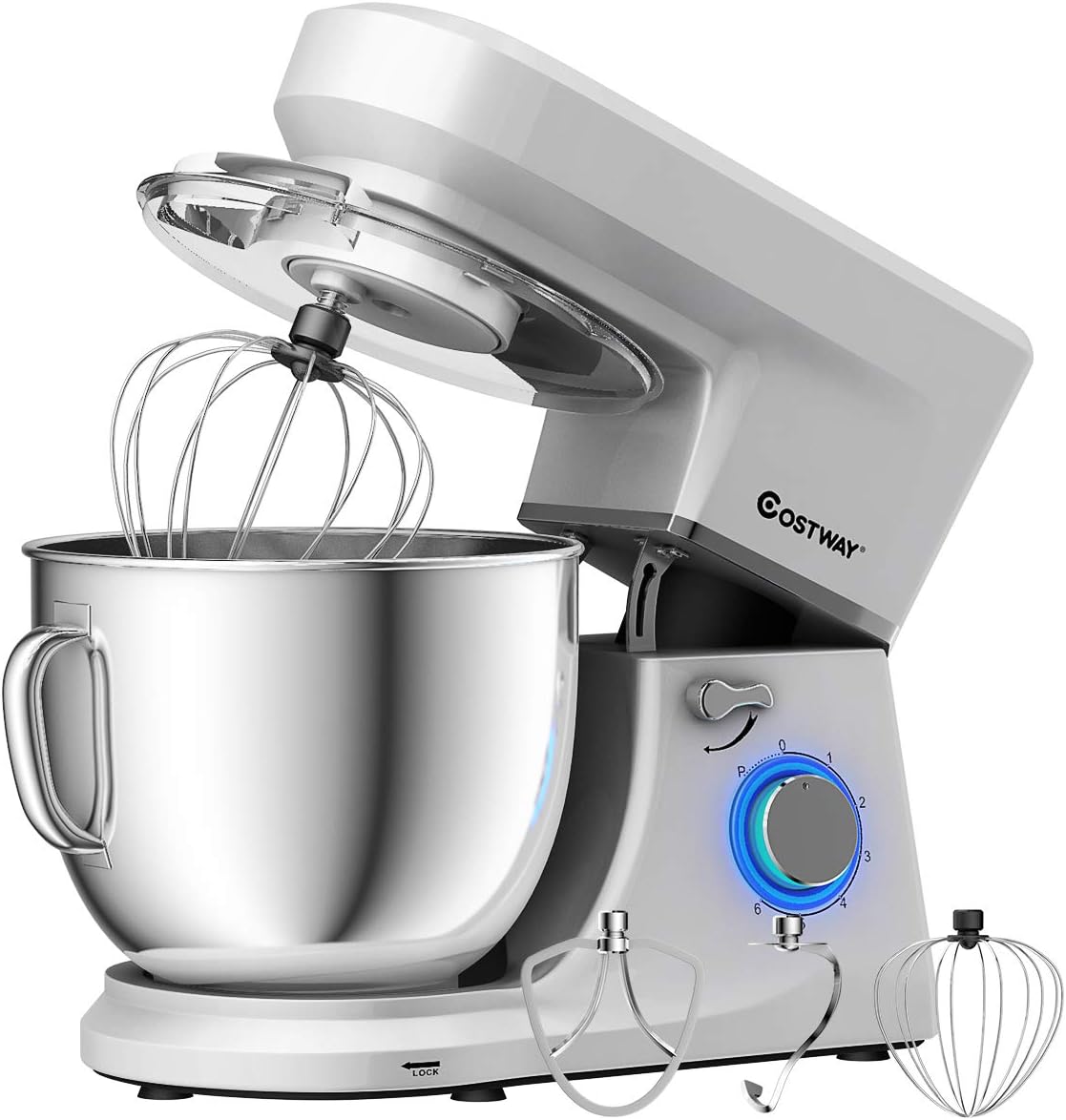 COSTWAY Stand Mixer, 6-Speed 7.5 QT Tilt-head Electric Kitchen Food Mixer 660W with Stainless Steel Bowl, Dough Hook, Beater, Whisk
