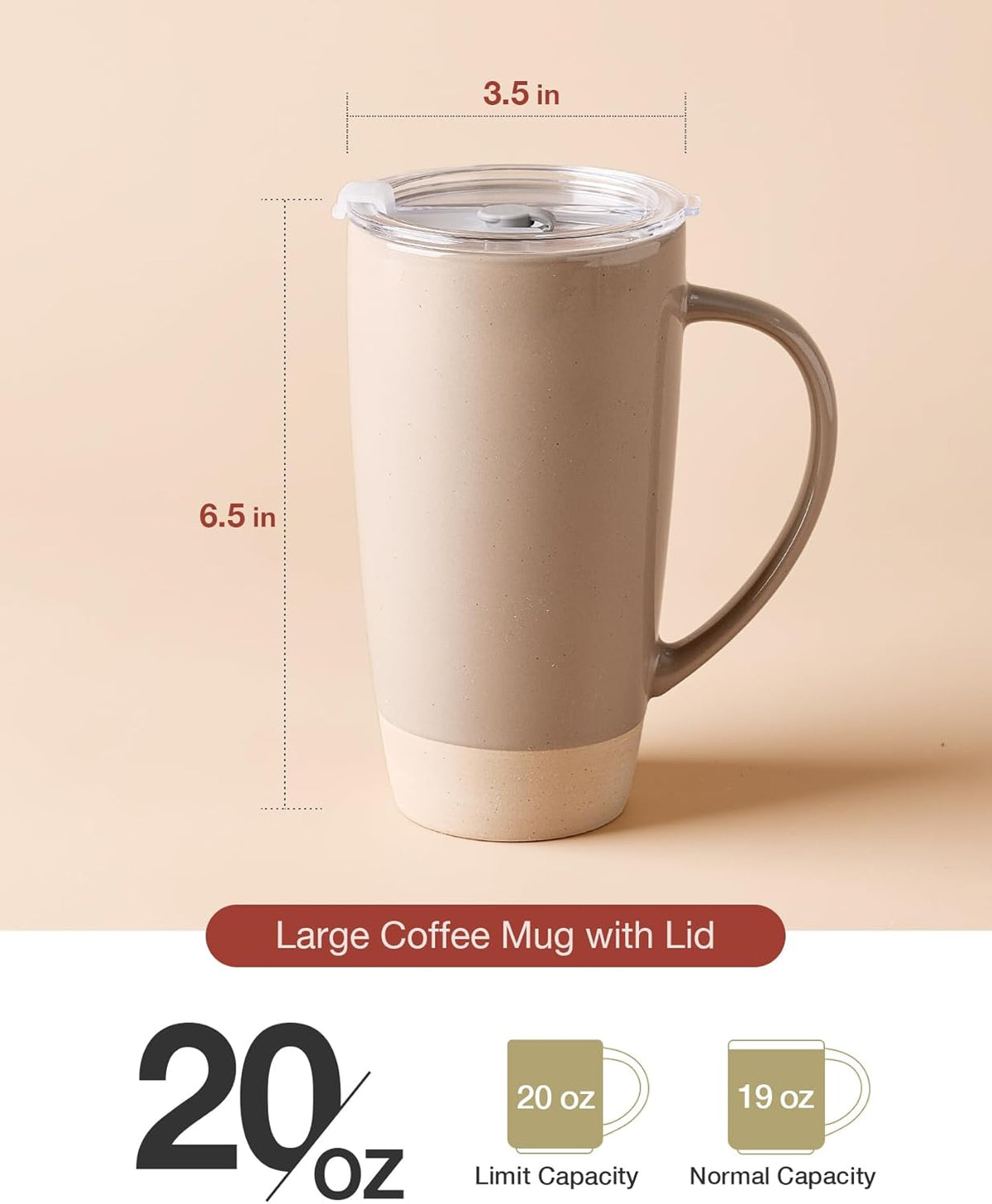 famiware Milkyway Coffee Mugs, 20oz Large Coffee Mug, Ceramic Mug Set of 2 with Lid, Cup Set with Handle for Latte, Tea, Cocoa, Milk, Home & Office, Cinnamon Brown