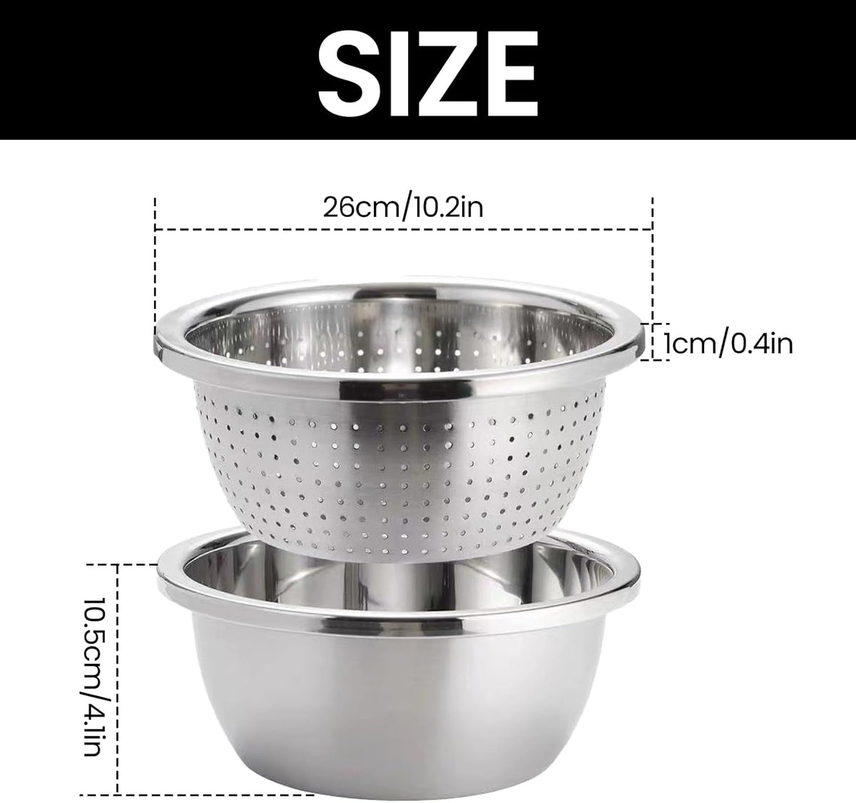 304 Stainless Steel Rice Strainer - Microporous ColanderBeans Washer Strainers And Colanders - Washing Bowl for Fruit Washing Bowl With Strainer (3.5QT)