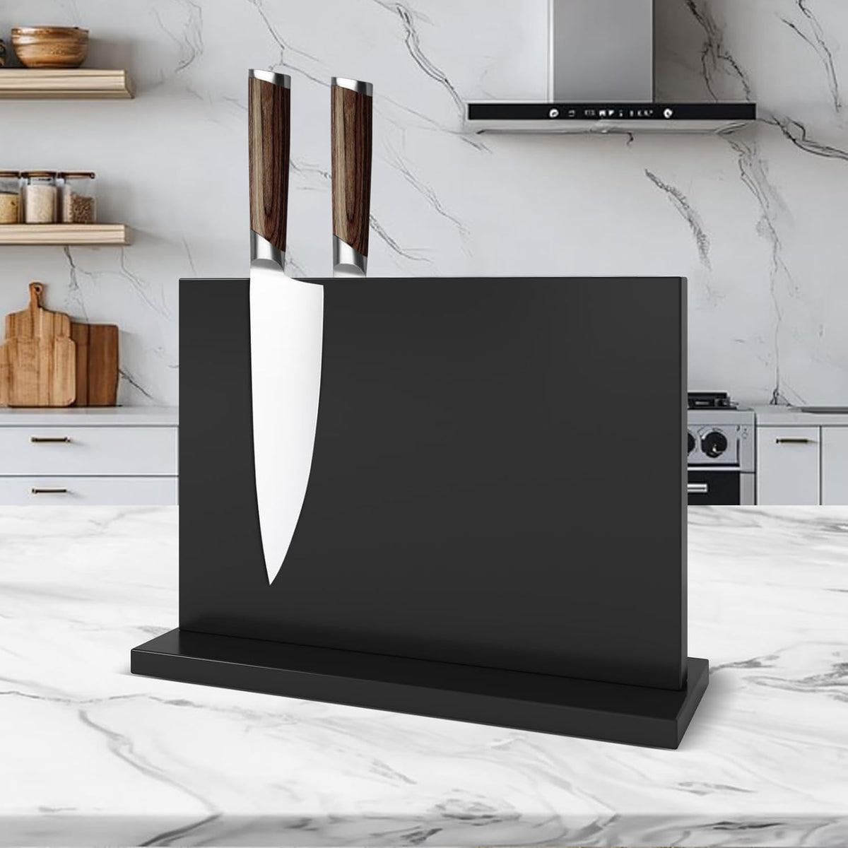 Black Magnetic Knife Holder, Double-Sided Magnetic Knife Block Universal Multi-function Display Rack for Kitchen Counter