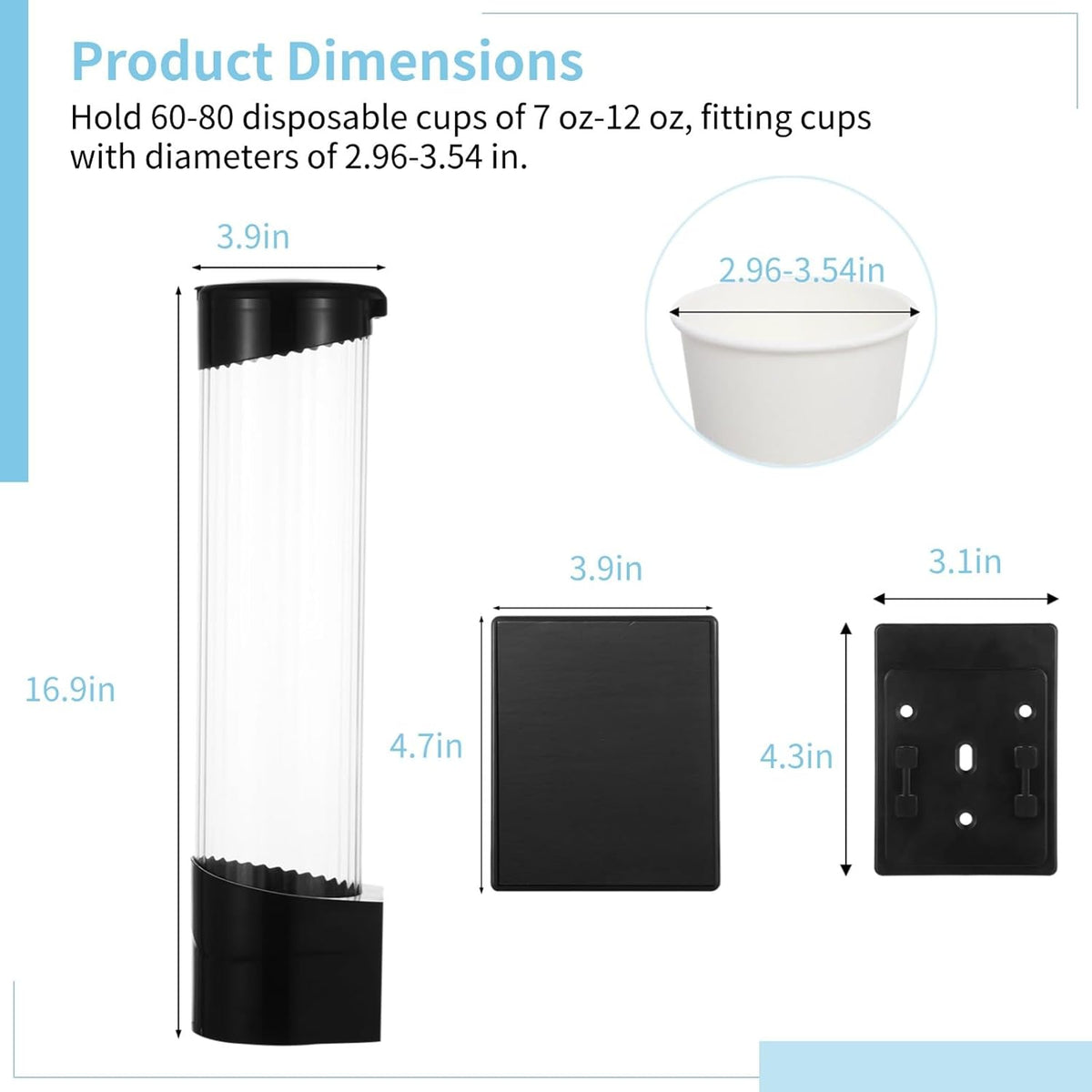 Disposable Paper Cup Dispenser,Water Cooler Pull Type Cup Holder Fits 7oz-12oz Cups,Wall-Mounted Cup Organizer for Water Coolers, Pull-Type Paper Cup Holder with Adhesive and Screws