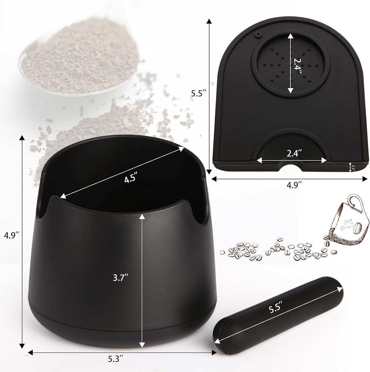 Knock Box Large Capacity Design Espresso Knock Box Tamping Mat Espresso Machine Accessories Set of 2 with Removable Knock Bar and Anti-Slip Base for Home Office Barista Tools for Bar Shop