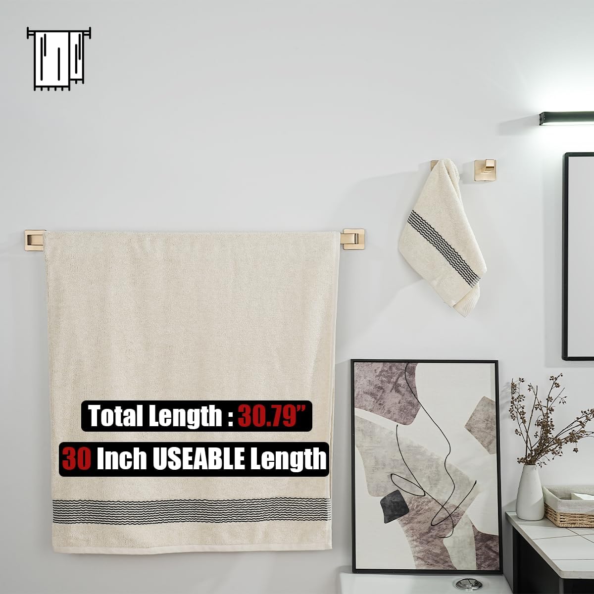 JQK Champagne Bronze Bath Towel Bar, 30 Inch 304 Stainless Steel Thicken 0.8mm Towel Rack Bathroom, Towel Holder Wall Mount, Total Length 32.41 Inch, TB250L30-CB