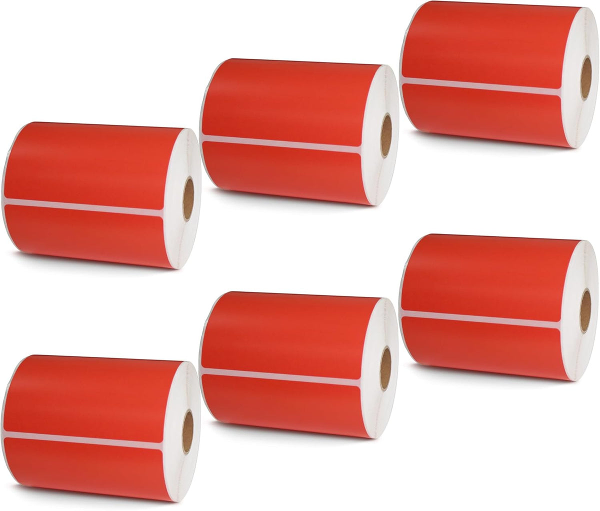 BETCKEY - 4" x 6.5" Large Shipping Labels & Multipurpose Compatible with Zebra & Rollo Label Printer,Premium Adhesive & Perforated[Red, 6 Rolls, 1500 Labels]