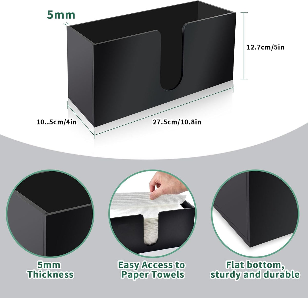 1Pack Paper Towel Holder Countertop, Black Acrylic Napkin Dispenser, Multifold Paper Towel Dispenser for Z-fold C-fold MultiFold Trifold-Bathroom Toilet Kitchen Restaurant