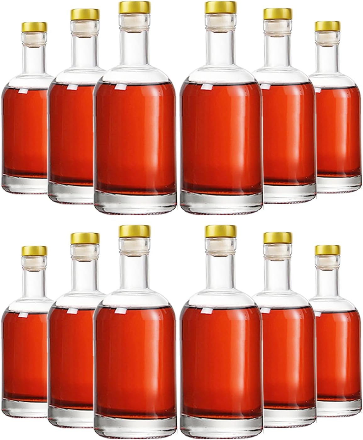 Clear Glass Bottles 12 oz - 375ml [Pack of 12] for Wine Beverages Drinks Oil Vinegar Kombucha Beer Water Soda with Cork Stopper Airtight Lid