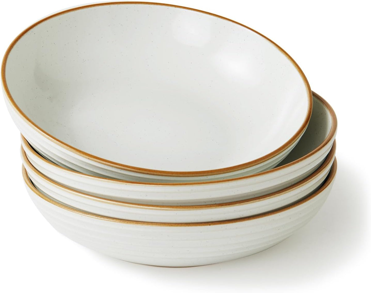famiware Jupiter Pasta Bowls, 30 OZ Large Salad Bowls Set of 4, Microwave and Dishwasher Safe, Sturdy and Stackable, Serving Bowls for Kitchen, White