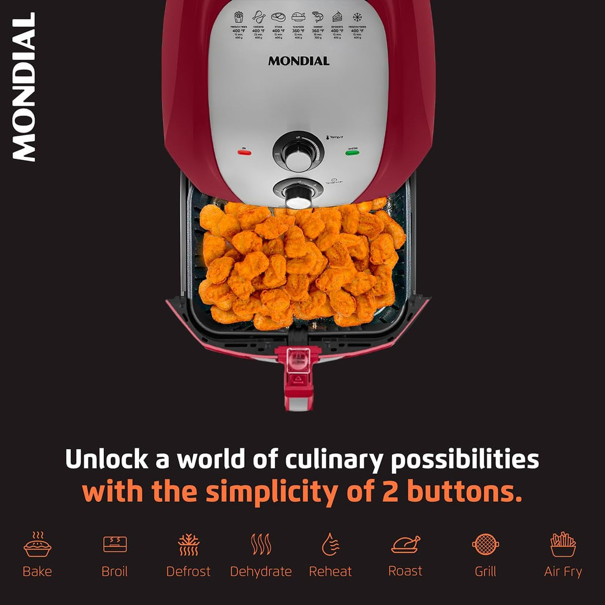 Air Fryer - 8.6 Quart Extra-Large Air Fryer, 2 Simple Dial Controls, 1800 Watts - Quick Heat Circulation Technology, Low Fat Cooking Less Calories - Removable Squared Basket - Red
