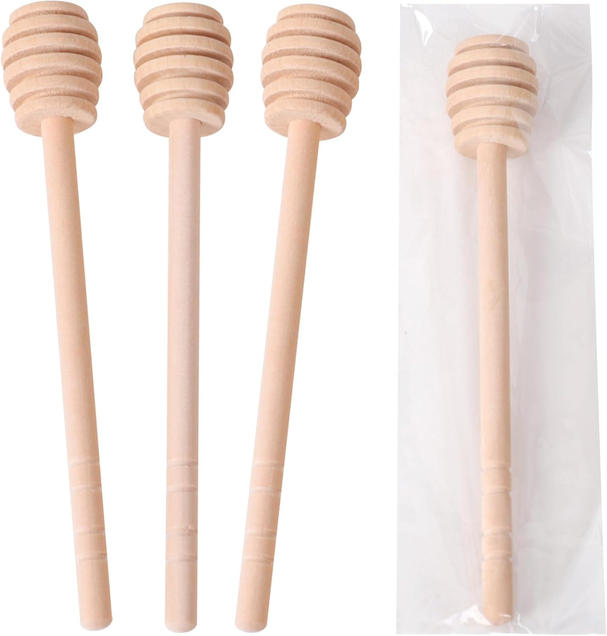 100 PCS Wooden Honey Sticks Dipper 6 Inch, Individually Wrapped Mini Honeycomb Honey Stirrer Stick For Honey Jar Dispense Drizzle Honey and Wedding Party Favors Gift