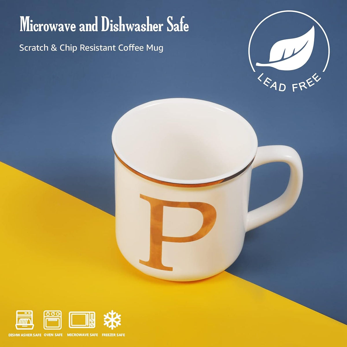 Miicol Ceramic Coffee Mug 16 oz, Monogram Coffee Cup, Golden Initial Tea Mug, Personalized Tea Cup, Unique Gift, Large Mug for Home, Office, Letter P