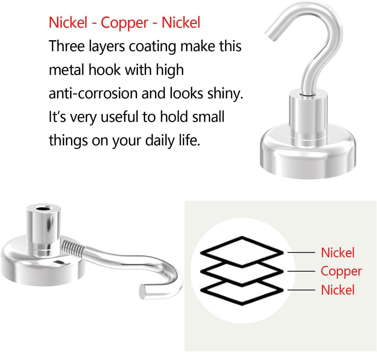 Strong Magnetic Hooks with 1 Inch Dia Magnet Base, 80lbs - 12Pack Heavy Duty Rare Earth Magnet Hook for Refrigerator,Extra Strong Cruise Hook for Hanging, Magnetic Hanger for Cabins, Grill