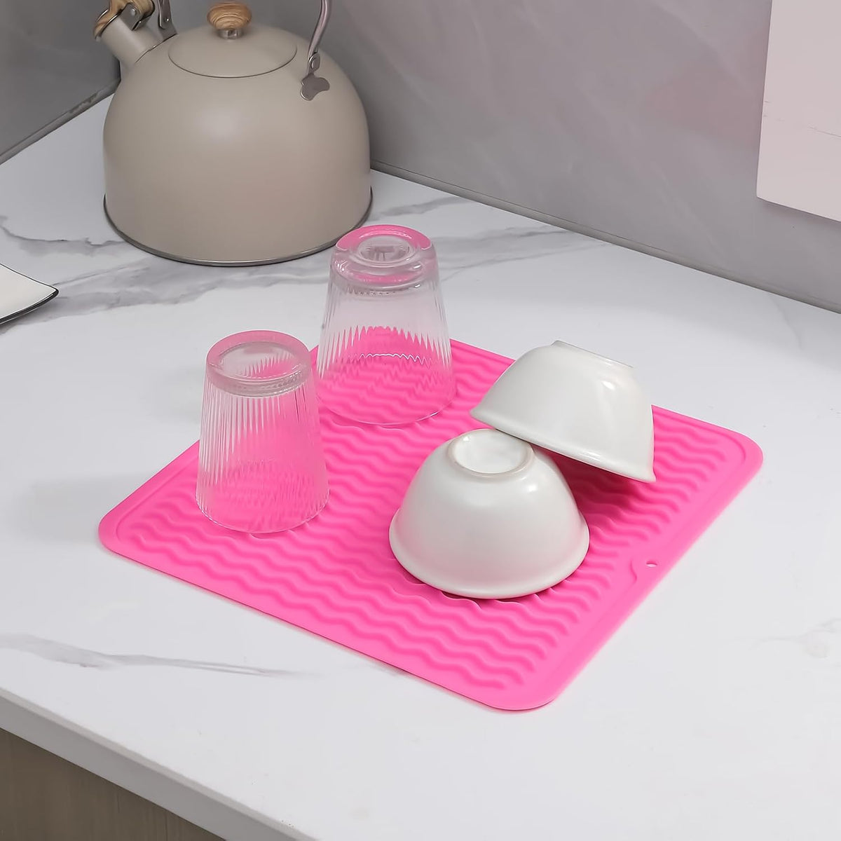 Silicone Dish Drying Mat for Multiple Usage,Easy clean,Eco-friendly,Heat-resistant Silicone Mat for Kitchen Counter or Sink,Refrigerator or Drawer liner Rose M 12 inches x 12 inches
