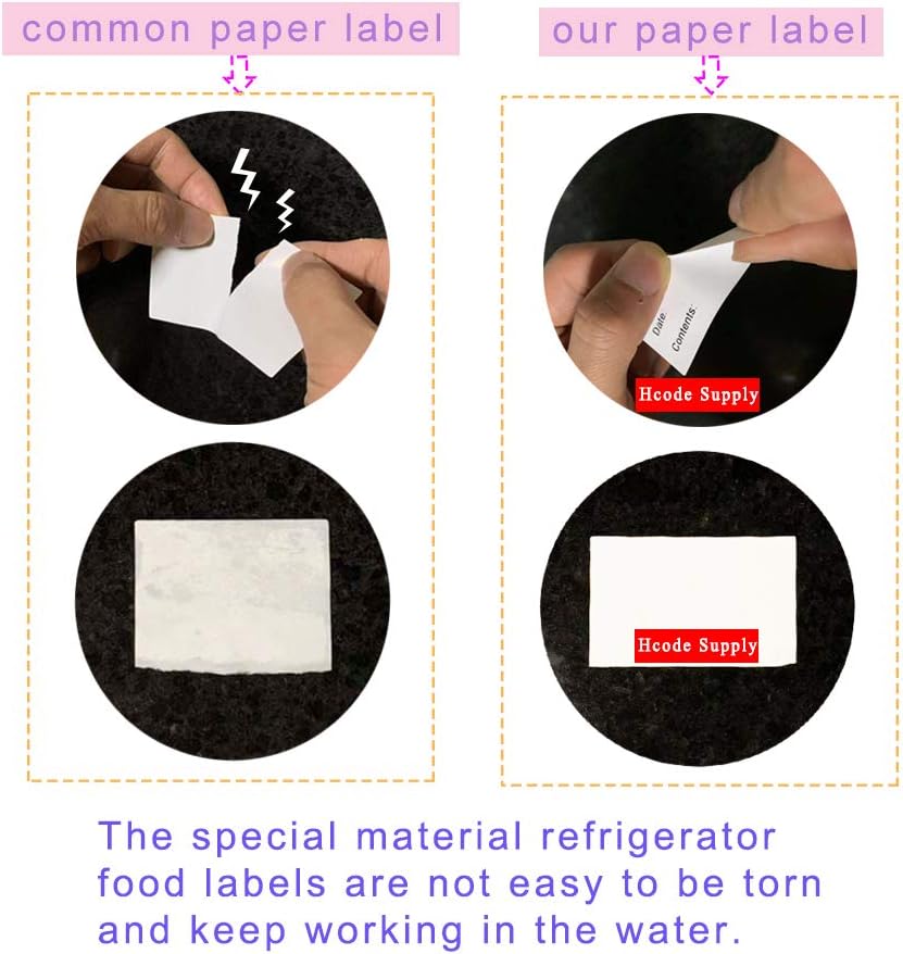 Hcode 1 x 3'' Self-Adhesive Removable Freezer Food Storage Labels - Easy Clean Leaves No Residue - Meal Prep Labels Plastic Paper Sticker Perfect for Reusable Containers 2 Roll
