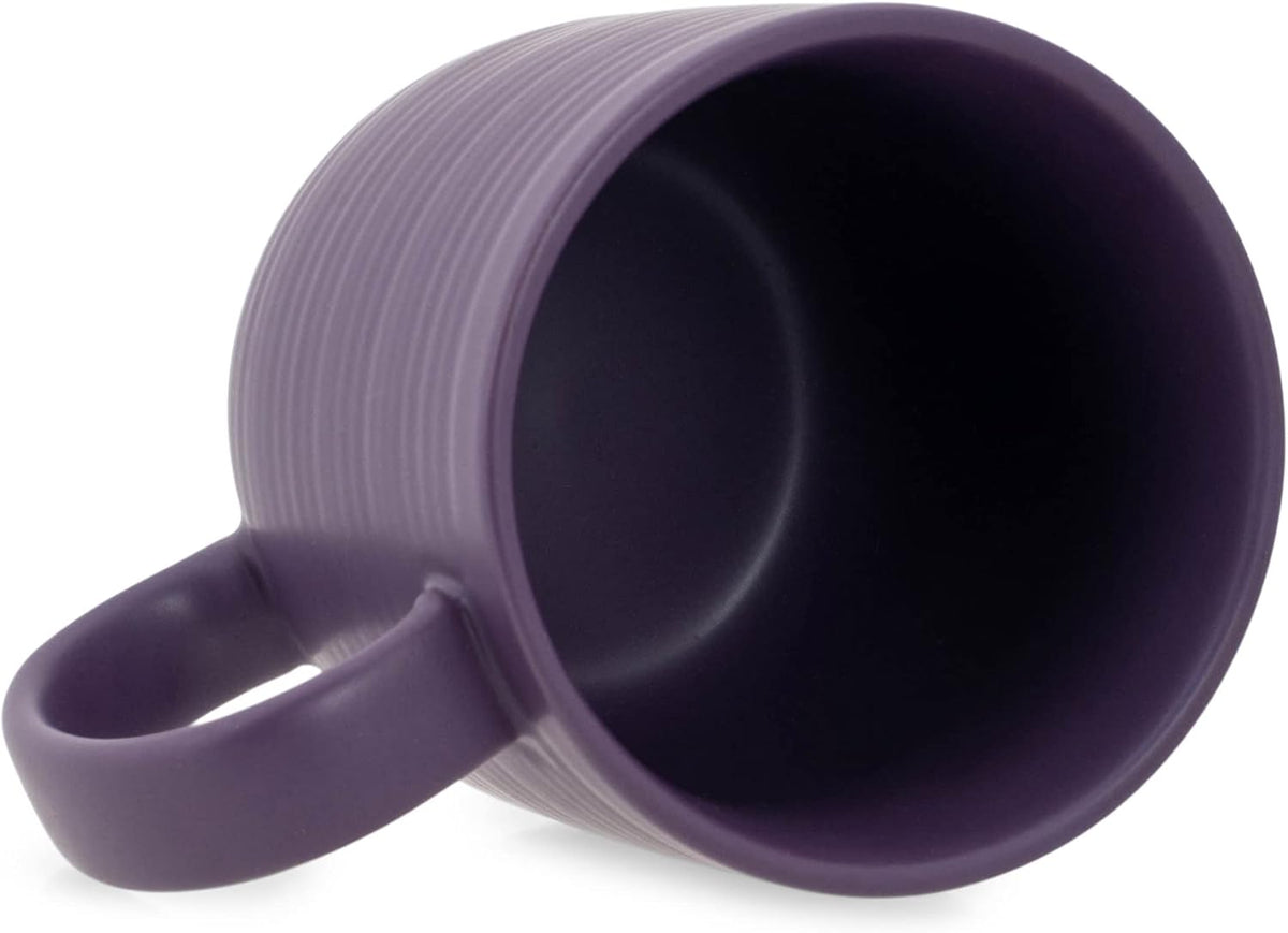 Elanze Designs Ribbed Ceramic Stoneware 16 ounce Raw Clay Bottom Coffee Mugs Set of 4, Purple