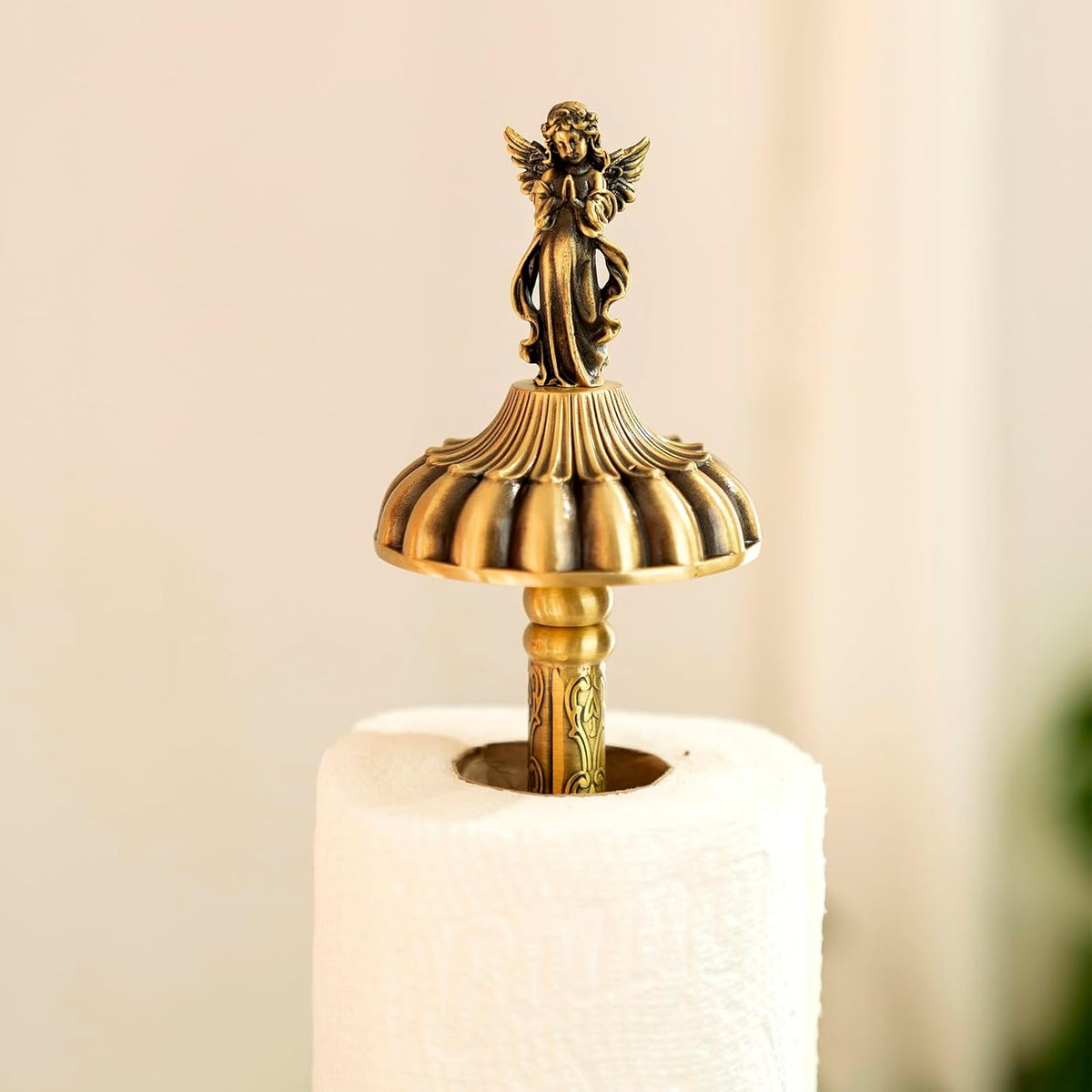 1 Luxurious Brass Angel Paper Towel Holder countertop, Kitchen Bathroom Gold Paper Towel Holder - Sturdy, Durable, Elegant Kitchen and Bathroom Home Decoration