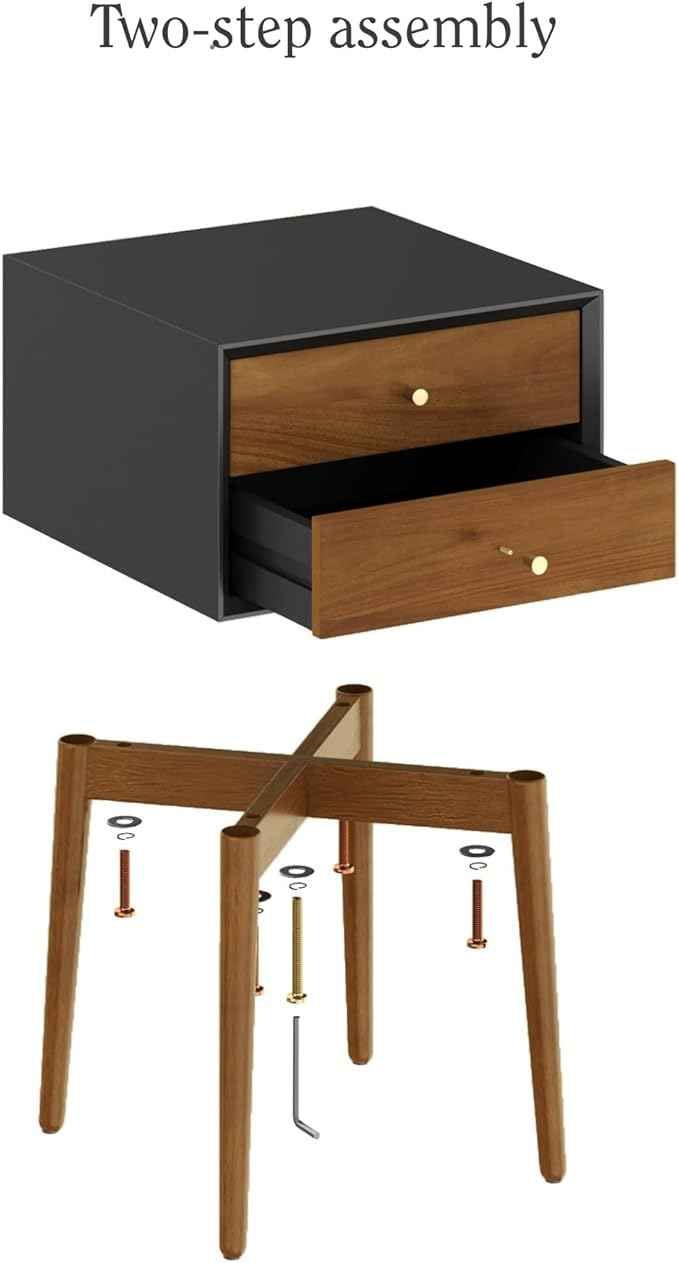 Nathan James Harper Modern Nightstand Side Accent or End Table with Storage Drawer, Set of 2, Black/Brown