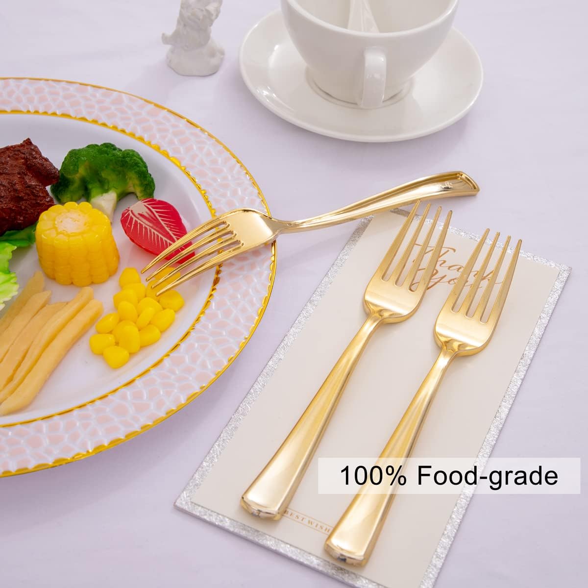 Liacere 200pcs Gold Plastic Forks - Heavyweight - 7.4 Inch Heavy Duty Plastic Forks - Gold Plastic Silverware Perfect For Parties & Weddings & Restaurants & New Year And Daily Using