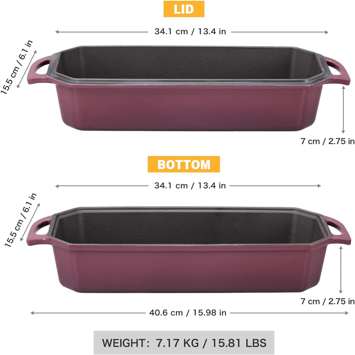 Bread Pan Cast Iron Loaf Pan with Lid Bread Loaf Pan 13x5 Inch Enameled Cast Iron Sourdough Bread Pan,Magenta