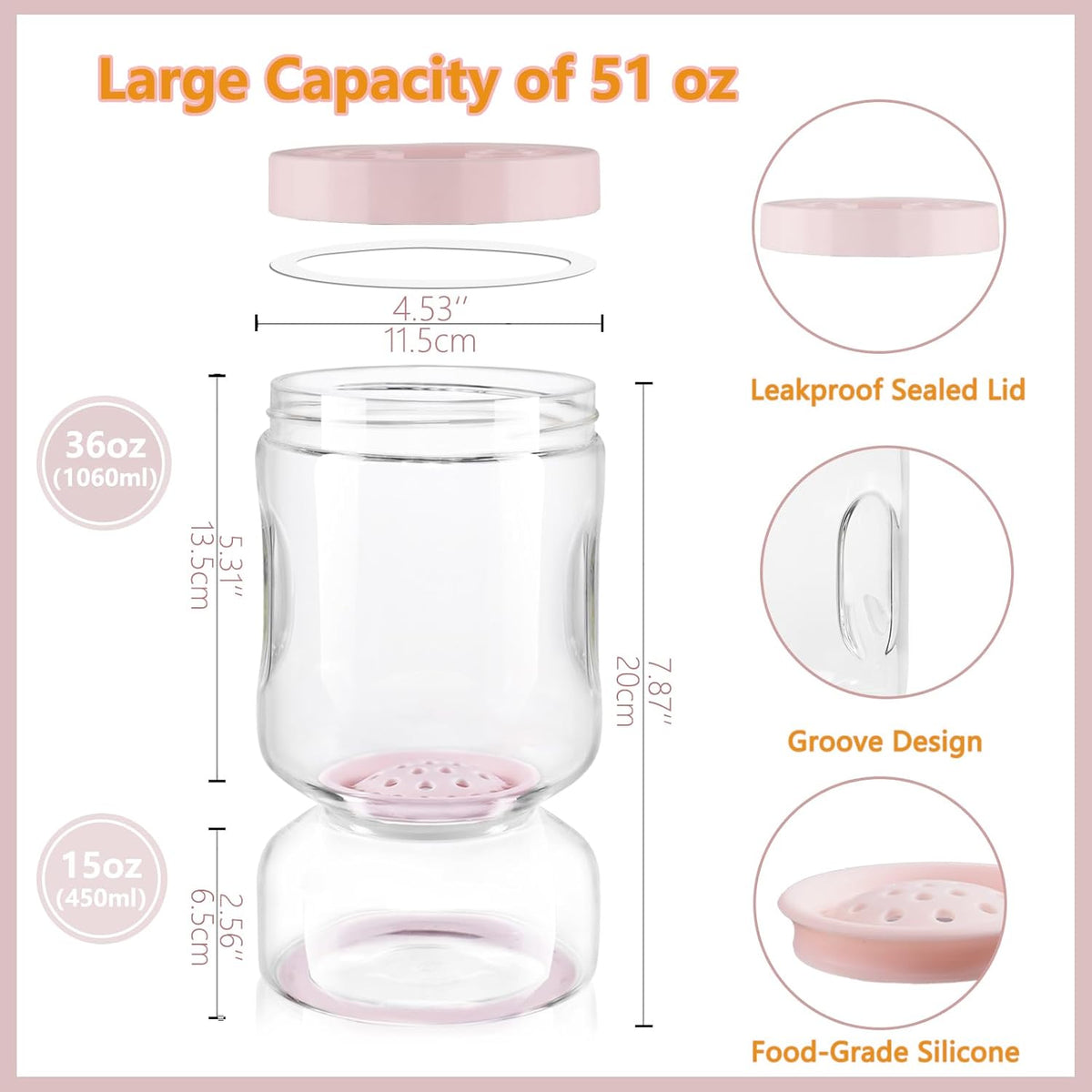 ZENS Pickle Jar with Strainer Flip, 51oz Pickle Container Pickle Juice Separator Hourglass Jar for Olive Keeper, Leakproof Glasss Pickle Holder Jars for Pickling Dill Sliced Storage, Gifts for Mom