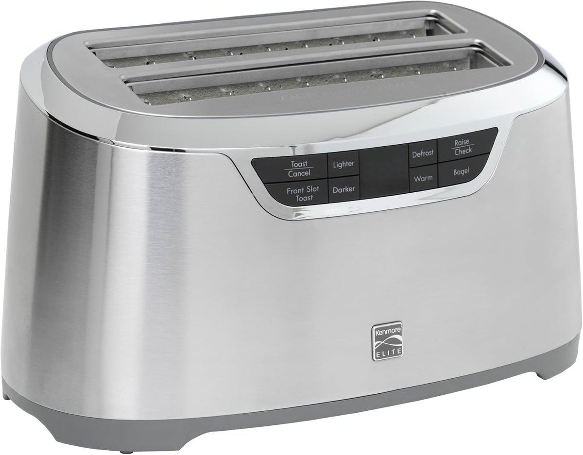 Kenmore Elite toaster 4-slice -wide slot countertop stainless steel Auto lift toasters, grill or toast bread bagel & buns, commercial easy tray clean function with compact pop up tostadora de pan