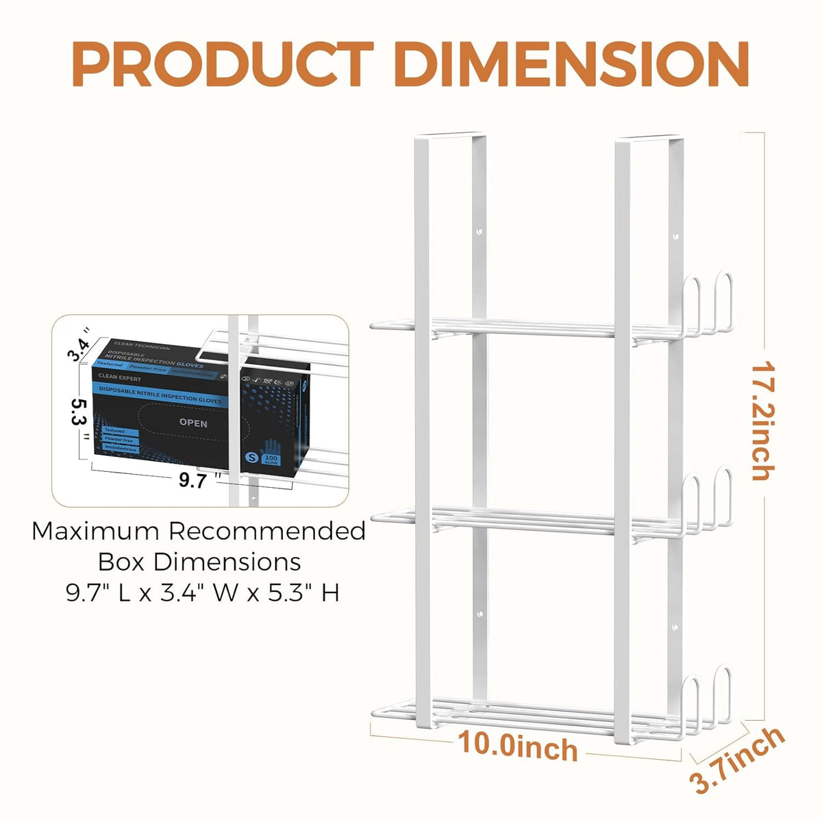 Glove Holder Dispenser for Wall Mount, White Metal Disposable Latex Gloves Holder for Lab, Wall-Mounted Rubber Box Holder, Tissue Rack for Kitchen and Garage