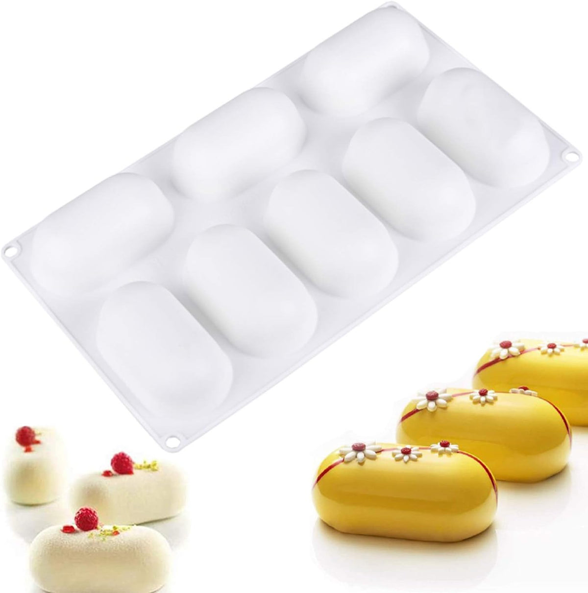 OCPO KITCHEN Pillow Silicone Mold for Baking Mousse Cake, 3D Silicone Baking Molds for Baking Cakes French Dessert Pastry Chocolate Cake Decoration Mold, 3D Pillow Shape (8-Cavity)