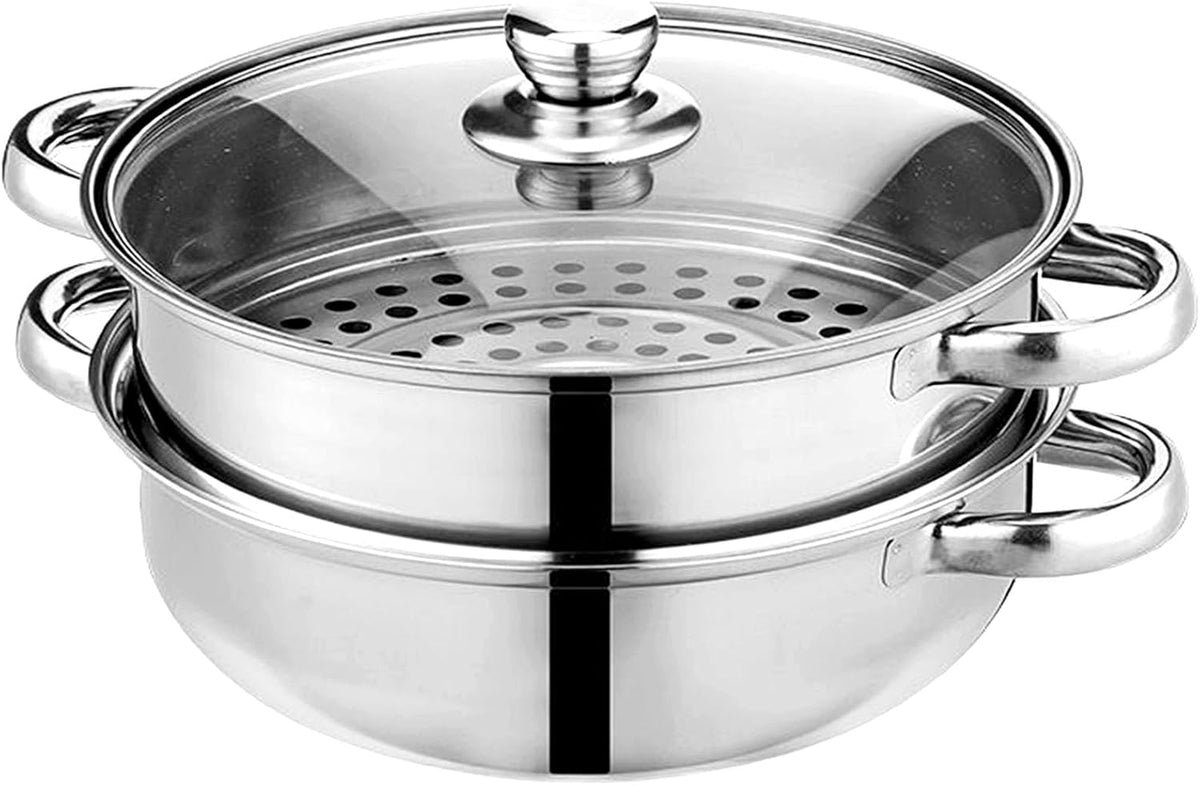Steamer Pot for Cooking 4 Quart Steamer Pot 2-tier Multipurpose 18/8 Stainless Steel Steam Pot Cookware with Lid for Vegetable, Noodles, Pasta, Food