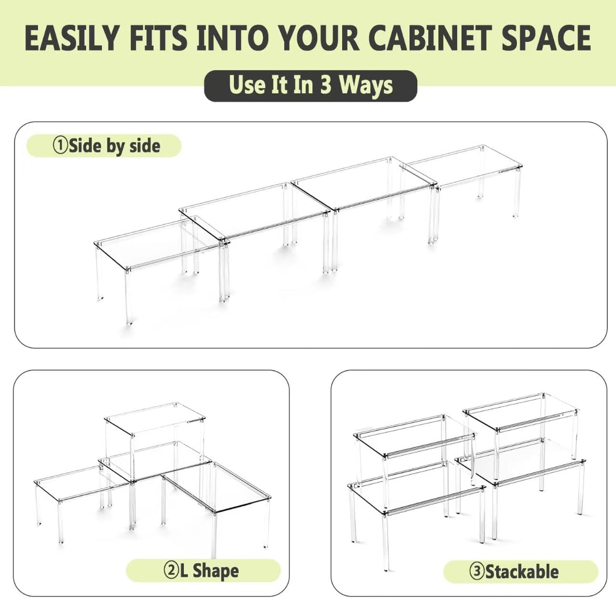 Acrylic Cabinet Organizers : 4Pcs Spice Rack Organizer for Cabinet, Pantry Kitchen Organizers and Storage, Countertop Desk Shelves Displays Organizer Displays, Stackable Shelves House Essentials