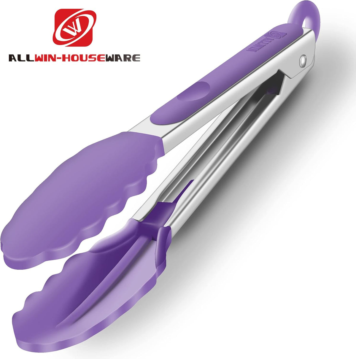 Set of 2 Kitchen Tongs 9-Inch & 12-Inch, Premium Stainless Steel BPA Free Silicone Non-Stick Grilling Barbeque Cooking Locking Food Tongs, Purple