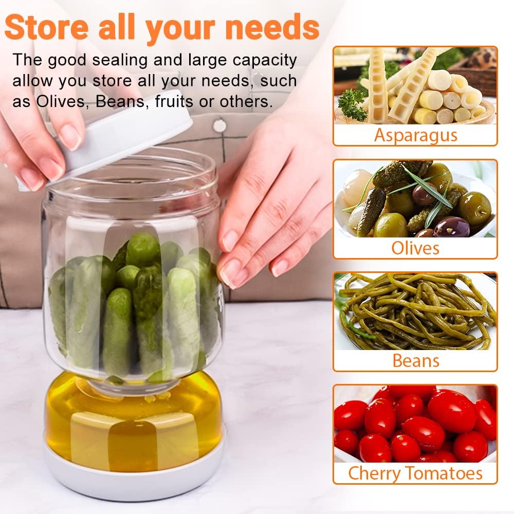 Pickle and Olive Hourglass Jar with Strainer Flip for Pickle Juice Separator from Wet and Dry, Upgrade Food-grade ABS Lid and BPA Free Hourglass Jar for Airtight Storage