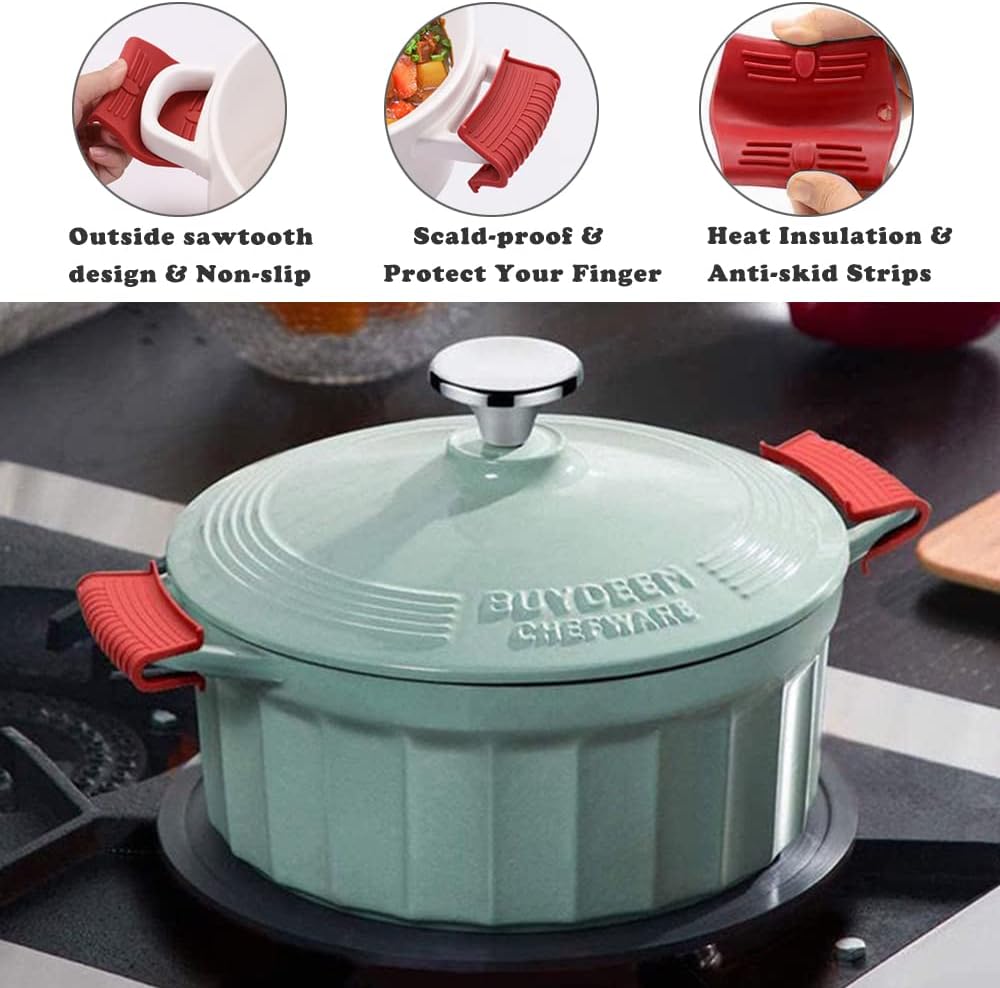 2 Pairs Silicone Pot Handle Holders,Hot Skillet Handle Covers,Anti-Slip Silicone Cast Iron Pans Handles,Pan Lids Dutch Ovens Baking Sheets Casserole Cookware