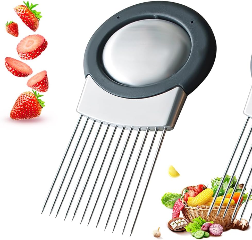 Onion Holder for Slicing, Stainless Steel Onion Slicing Rack, 2024 Upgraded Slicer, Lemon Slicer Vegetable Cutter, Home Kitchen Tools, Fruit, Lemon Slice Aids (1pc)