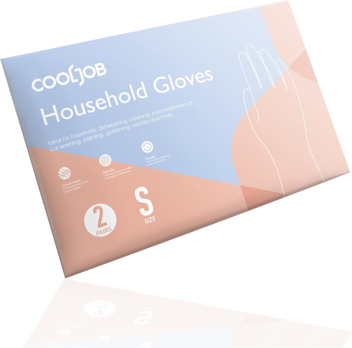 COOLJOB 2 Pairs Thickened Rubber Gloves with Cotton Lining & Non-slip Grip, Colorful Household Long Lasting Dishwashing Gloves for Kitchen & Bathroom Cleaning, Orange & Blue, Small