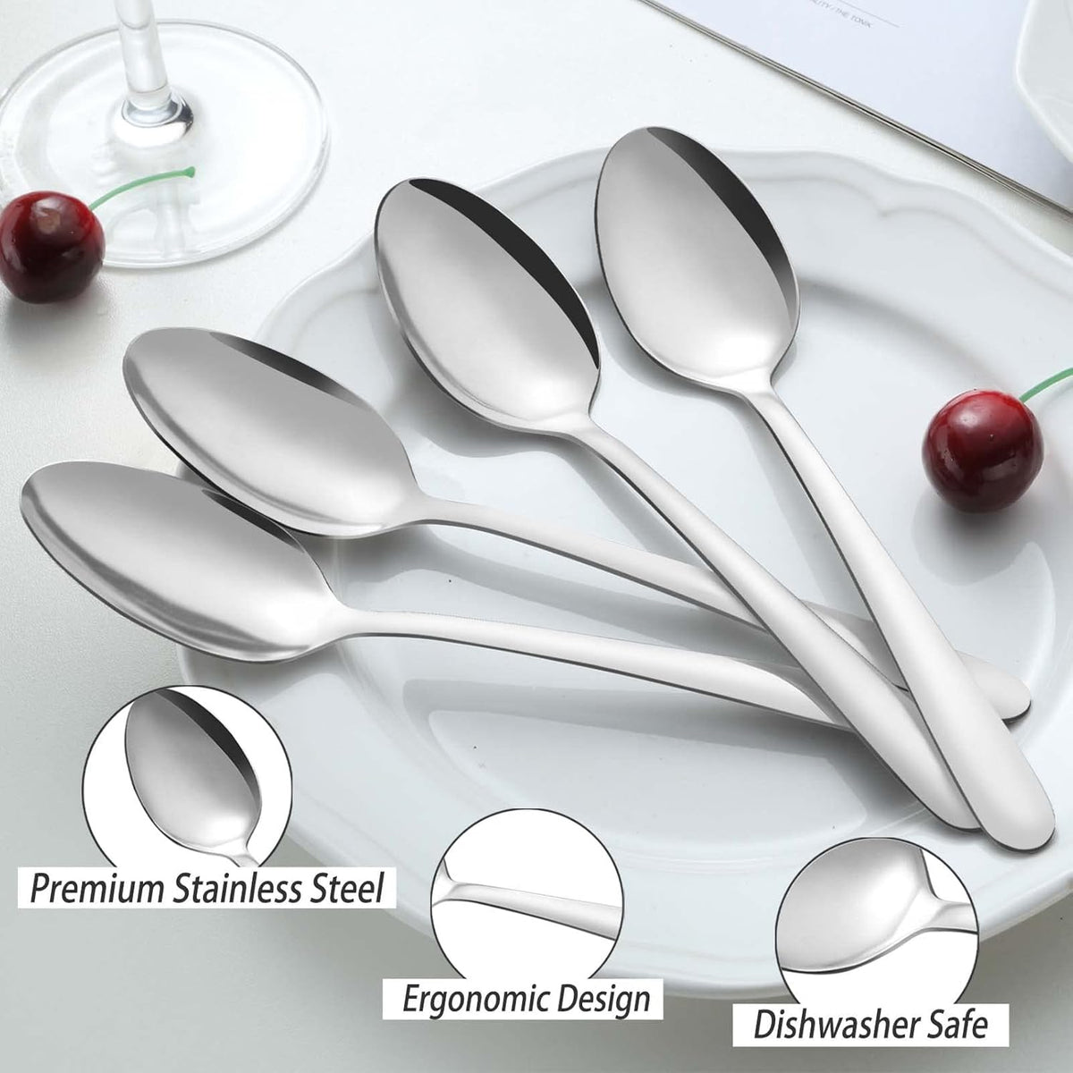Pleafind 36 Pieces Teaspoons Set (6.2 inch), Spoon Silverware, Stainless Steel Tea Spoons, Mirror Polished Small Teaspoon, Dessert Spoons for Home, Kitchen, Restaurant, Dishwasher Safe