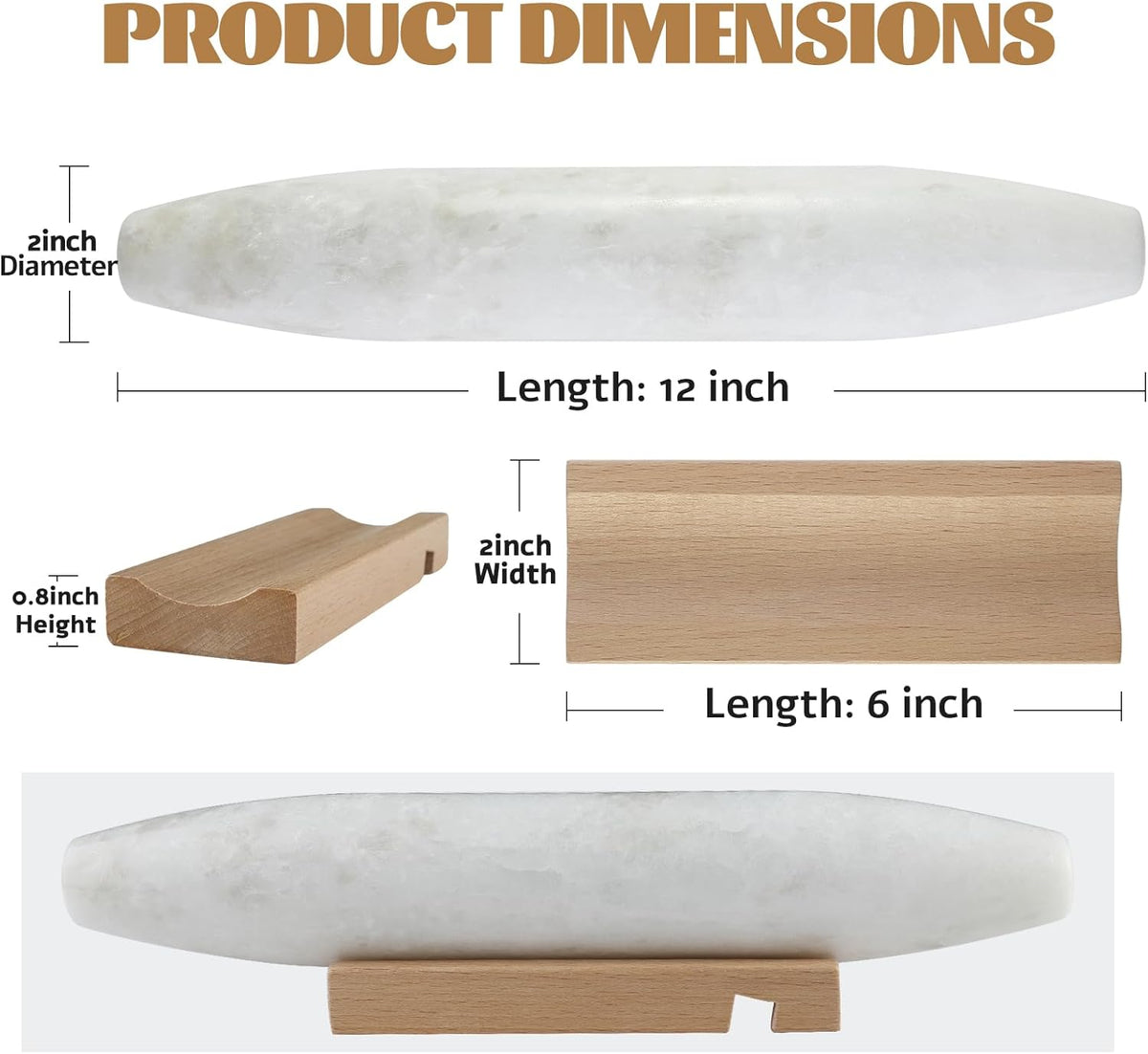 Koville African Natural Marble French Rolling Pin, 12inch Non-Stick Rolling Pin for Baking, Dough Roller for Pasta, Dumpling, Fondant, Pie, Bread, Pizza, Kitchen Baking Tools(Namib Fantasy)