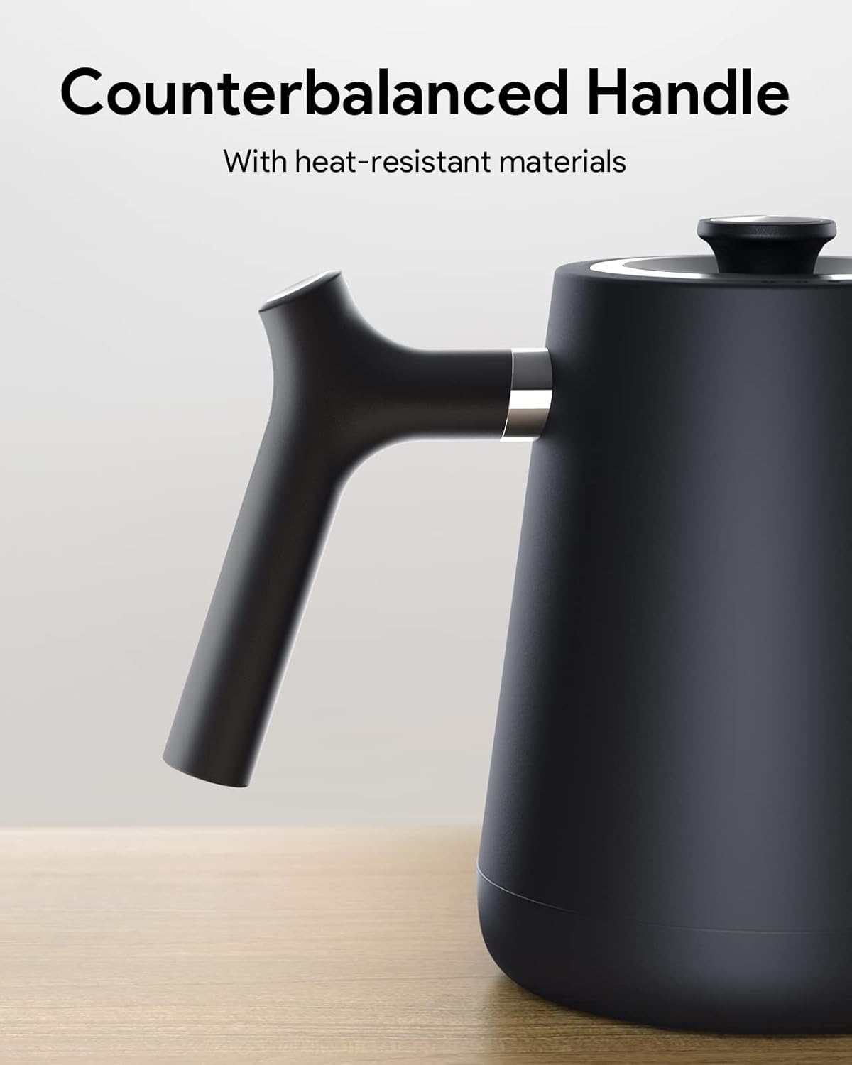 Gooseneck Electric Tea Kettle Pour-Over Kettle for Coffee, with 5 Variable Presets, 100% Stainless Steel Inner, with Keep Warm and Mute Function 0.8L, 1000W Quick Heating, Matte Black