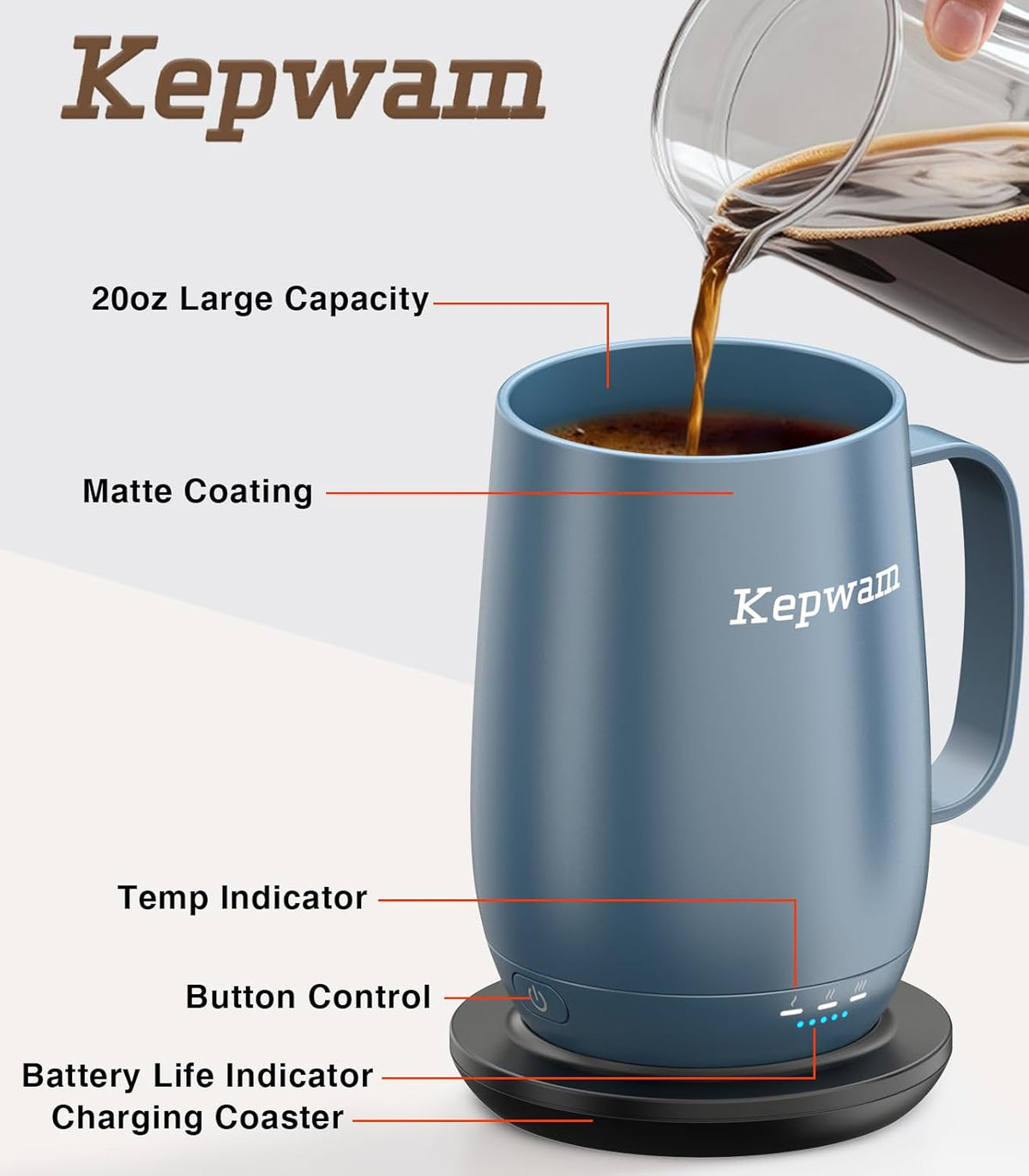 Heated Coffee Mug T2-Plus, 20oz Leading Large Capacity Self Heating Coffee Mug, Up to 8 Hrs Battery & Hot Up to 149℉, Smart Coffee Mug for Women, Men