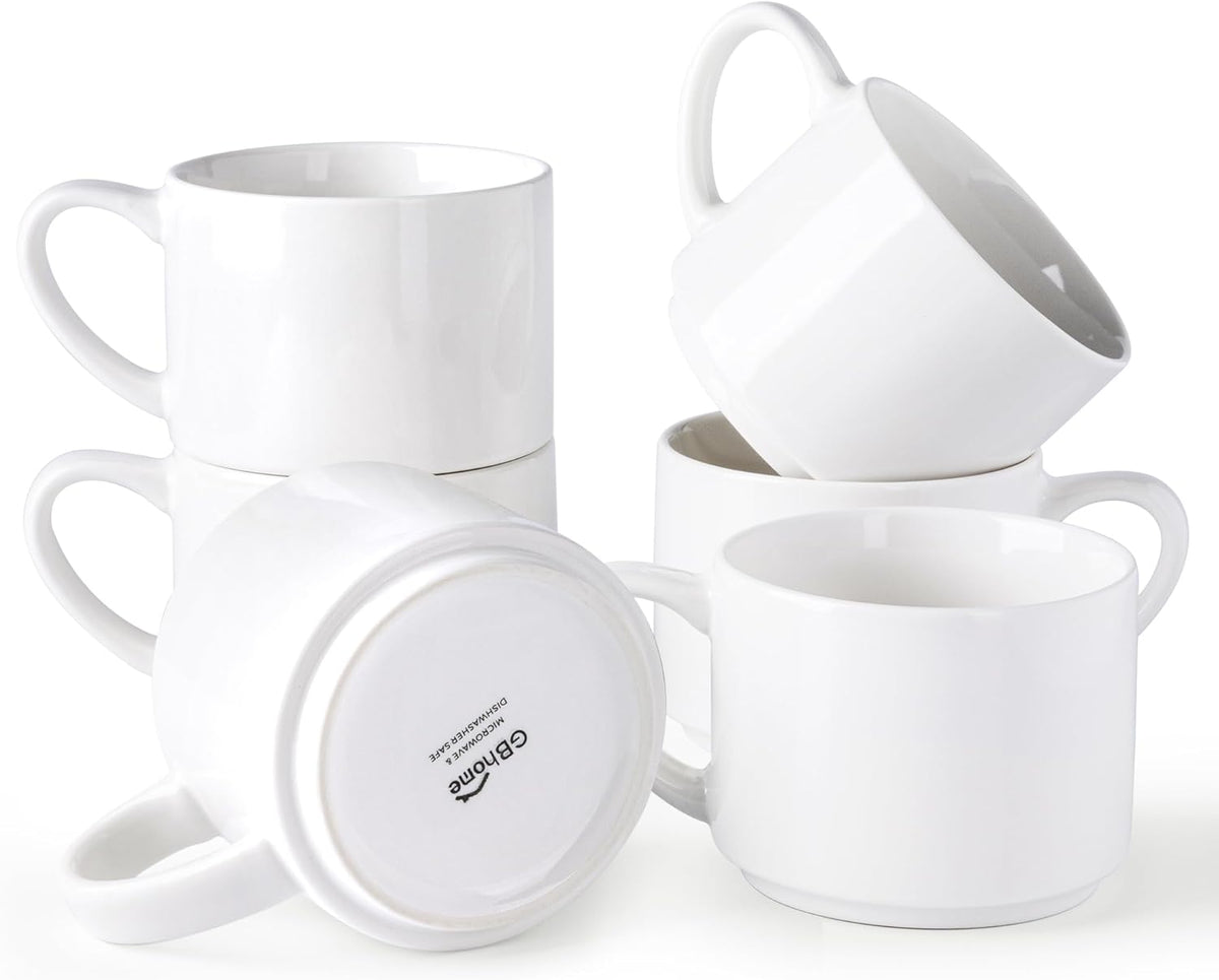 GBHOME 14 OZ Coffee Mugs Set of 6, Stackable Ceramic Mugs for Men, Women, Modern Coffee Mugs With Stable Base for Latte,Tea,Cappuccino. Dishwasher & Microwave Safe, White