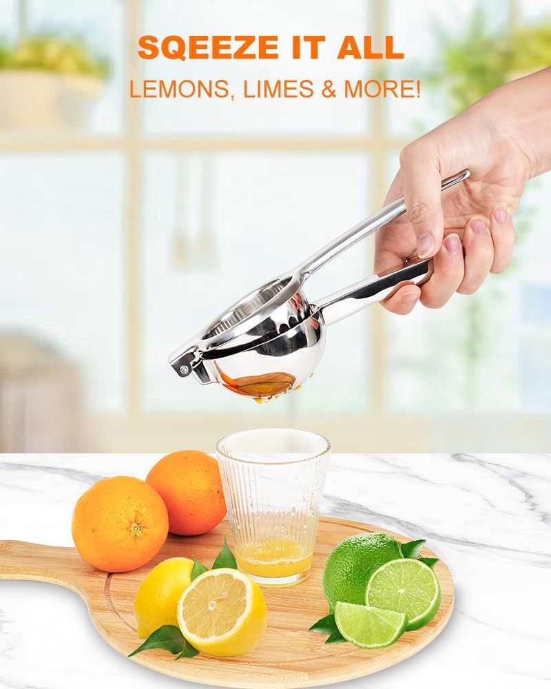 Brigii Lemon Squeezer Citrus Juicer for Lemons Limes Heavy-Duty 304 Stainless Steel High Juice Yield Manual Juicer Ergonomic Handle Dishwasher Safe
