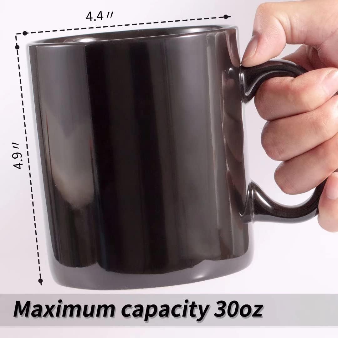30oz Super Large Ceramic Coffee Mugs Large Handles Set of 2 (black)