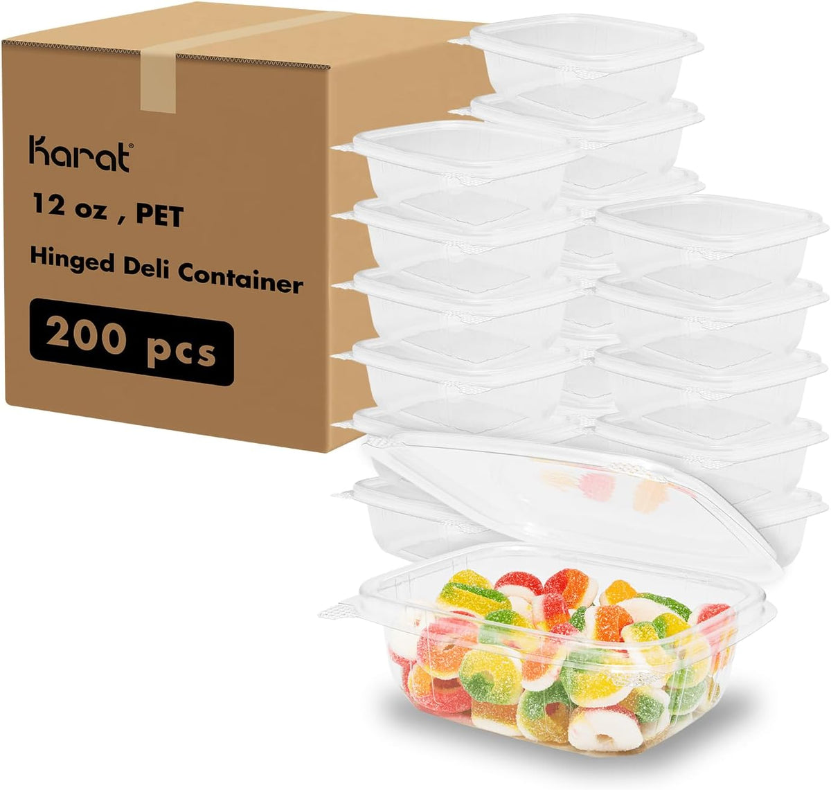 Karat PET Hinged Deli Containers with Lids - Perfect for Pasta Salads, Fruit, Deli Sides, and Home Meal Prep - Clear Plastic Food Containers, Take Out Containers (12oz)