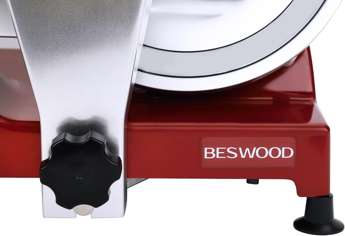 10" Premium Chromium-plated Steel Blade Electric Deli Meat Cheese Food Slicer with Serving Plate Commercial and for Home use 240W Classic Red